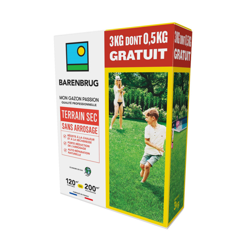 Gazon terrain sec sans arrosage - 3kg dont 0,5kg o