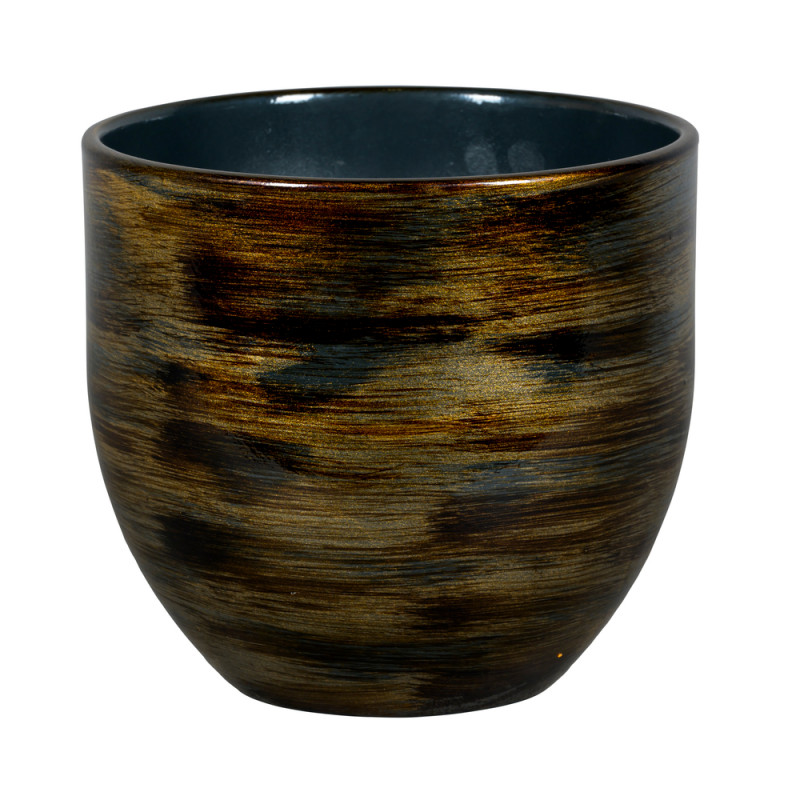Cache-pot Abbey marron/or D. 14 H. 12cm
