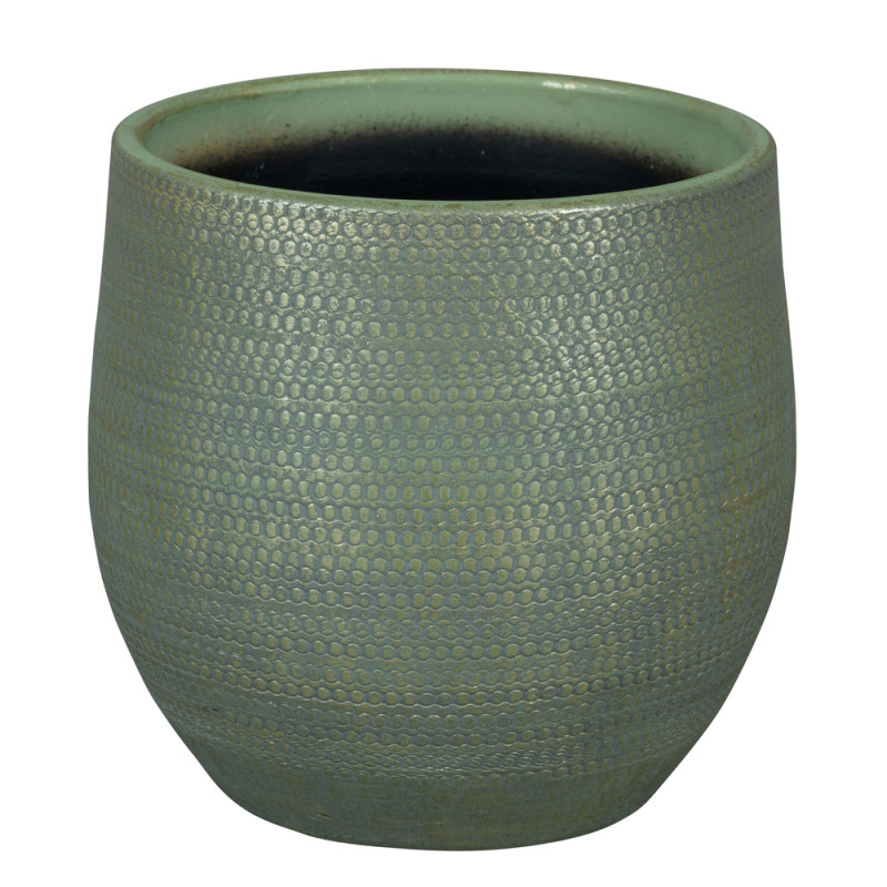 Cache-pot Boaz, en grès, coloris vert - D. 20xH. 1