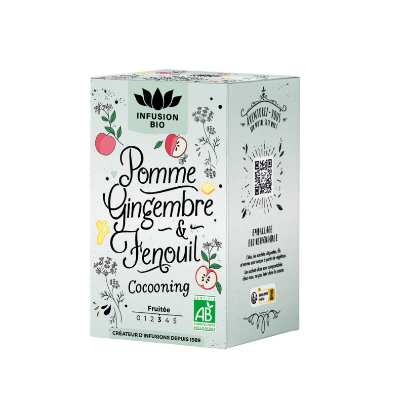 Infusion bio : Pomme, gingembre et fenouil, 16 sac