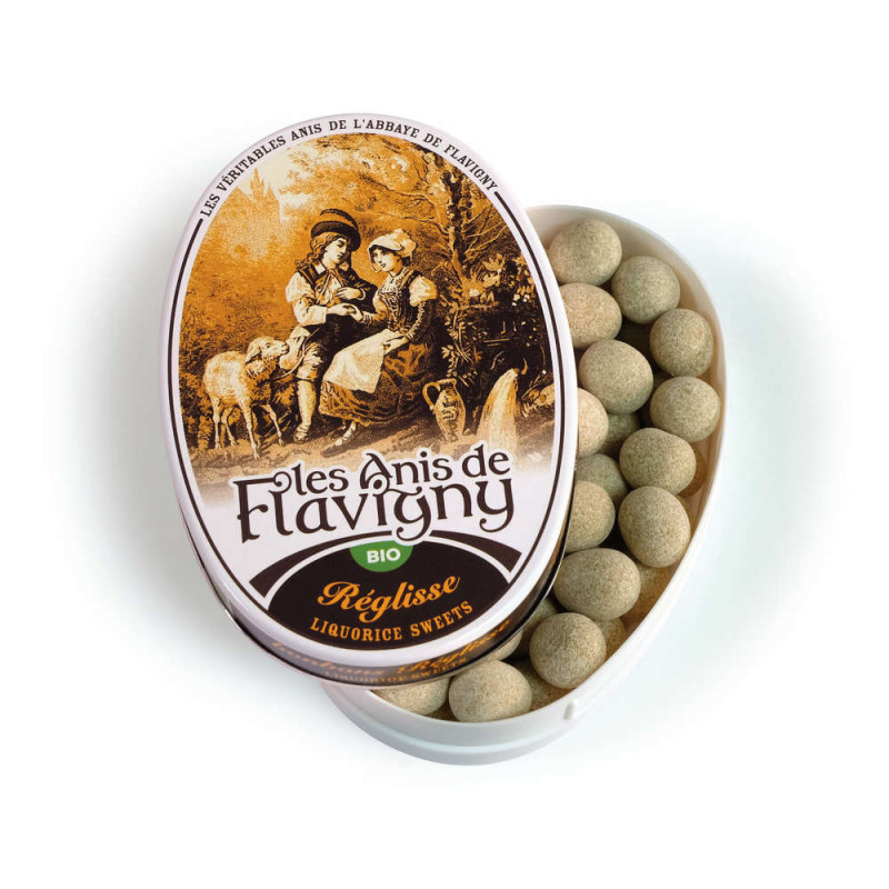 Bonbon Anis de Flavigny: boite ovale 50g reglisse