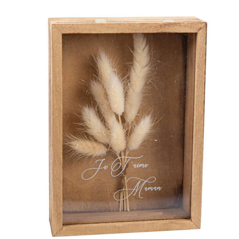 Cadre en Bois Fleurs Séchées Je t'aime Maman - 19x