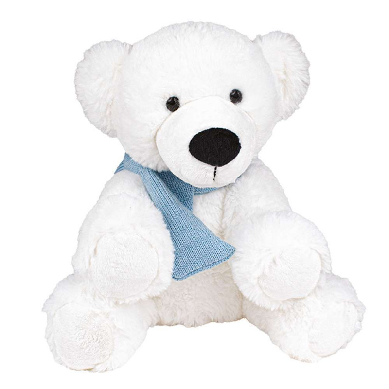 Peluche ours blanc avec écharpe bleue H40cm