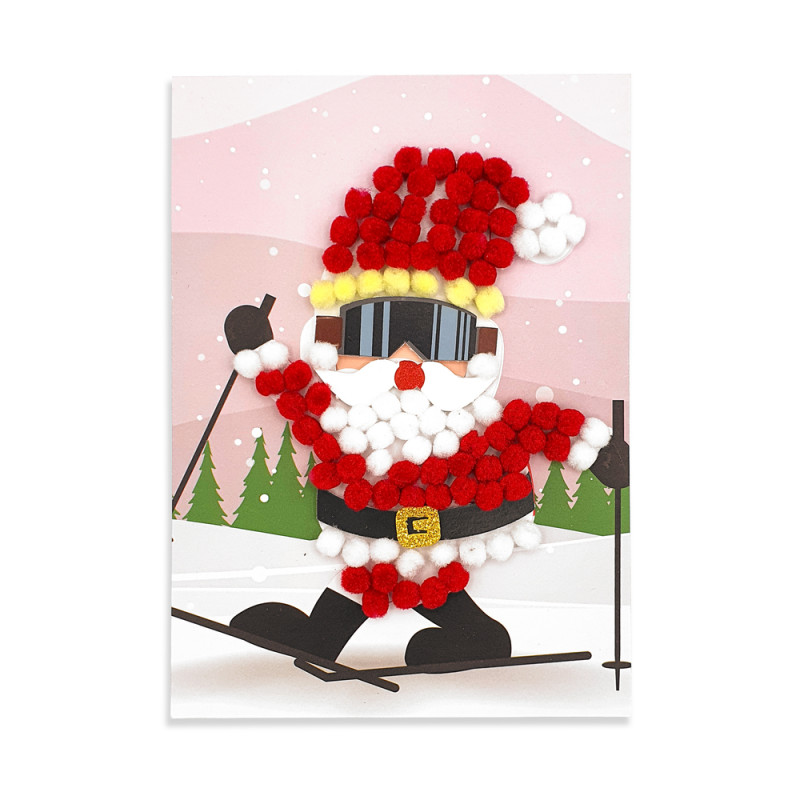 Kit Tableau du père Noël à ski en pompons - 15x21c