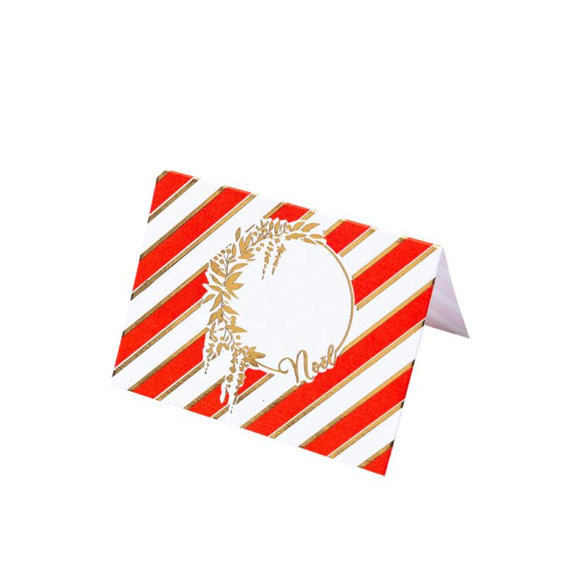 8 marque-places Tradi rouge, blanc et or - 8x6cm