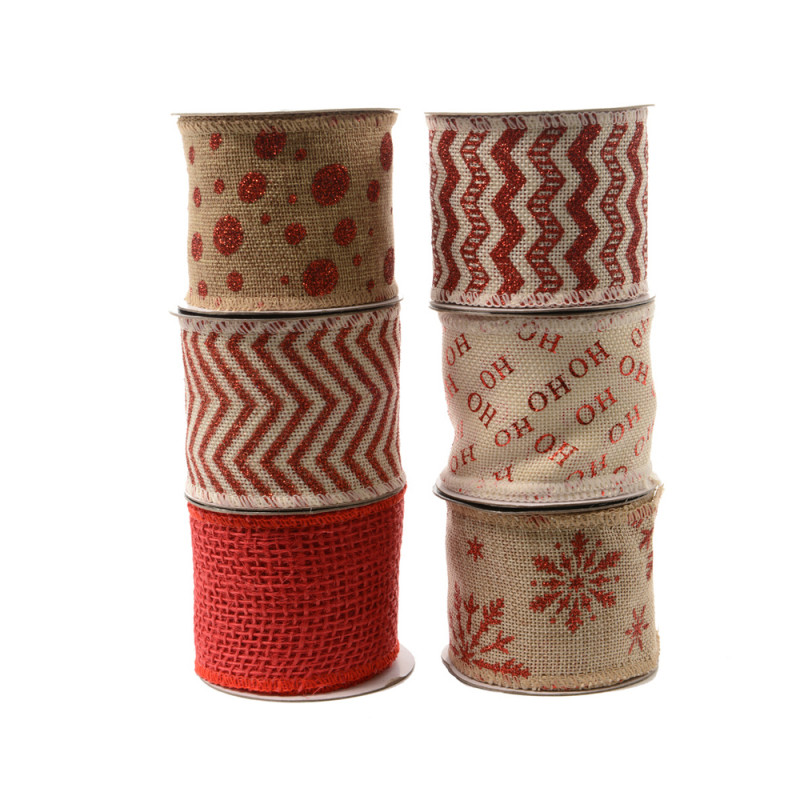 Ruban Jute Rouge/Nacre 270X6 Cm