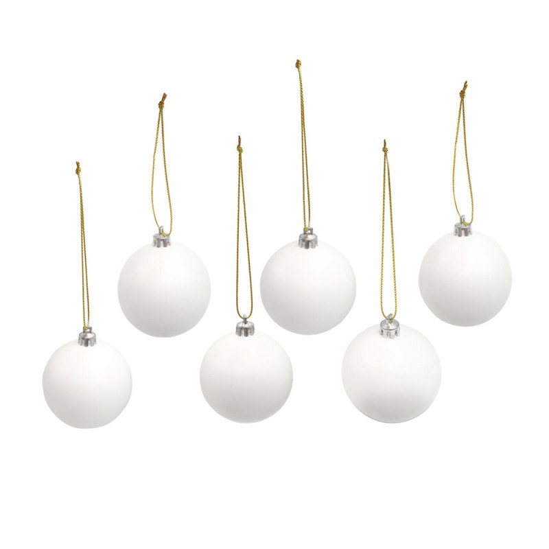 6 boules en plastique DIY à décorer, coloris blanc
