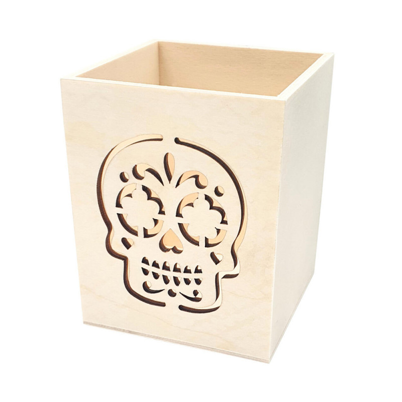 Pot à crayon 'calaveras' à décorer en bois - 8x8xH