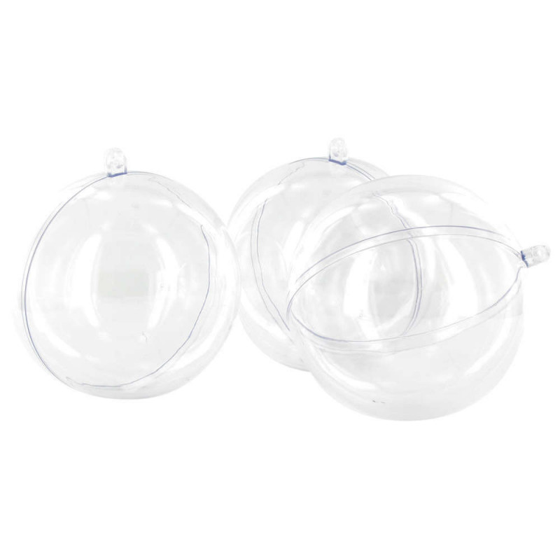 Set 3 boules plastique transparent 8 cm