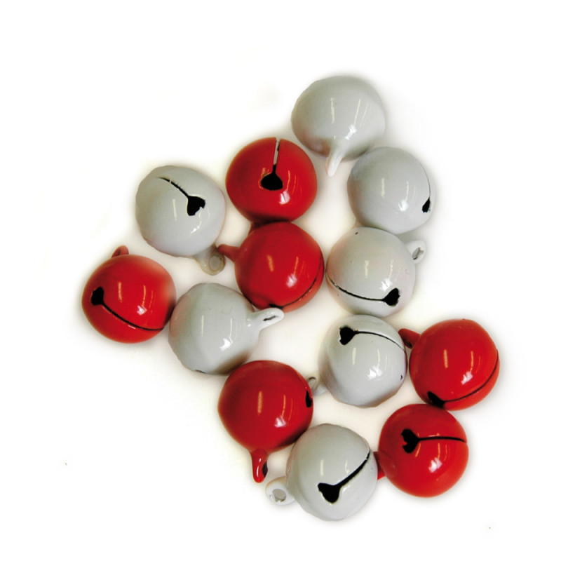 Grelots en métal x10, blancs et rouges