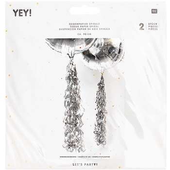 Suspension papier soie spirale argent (x2), L. 90