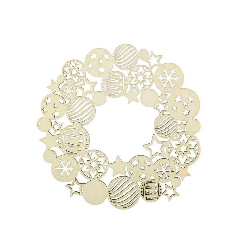 Couronne en bois avec motifs et découpes laser - D