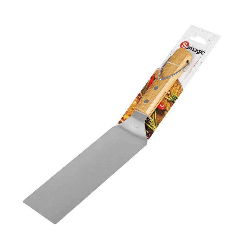 Spatule pour plancha : inox/bambou, 33,5x7x4cm