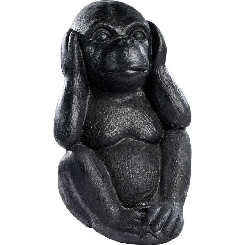 Statue Singe rien entendu ton ciré noir - H. 33cm