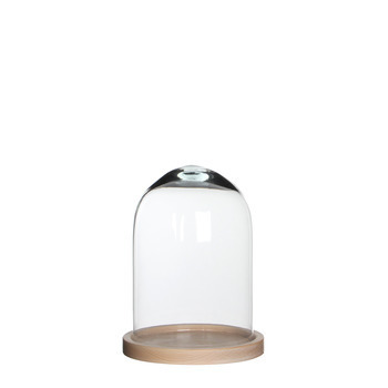 Cloche Helle : verre/bois, d.17xh.23cm