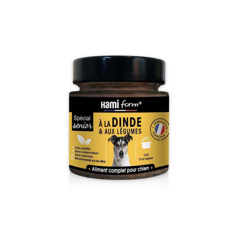 Menu cuisiné pour chien sénior à la dinde et aux l