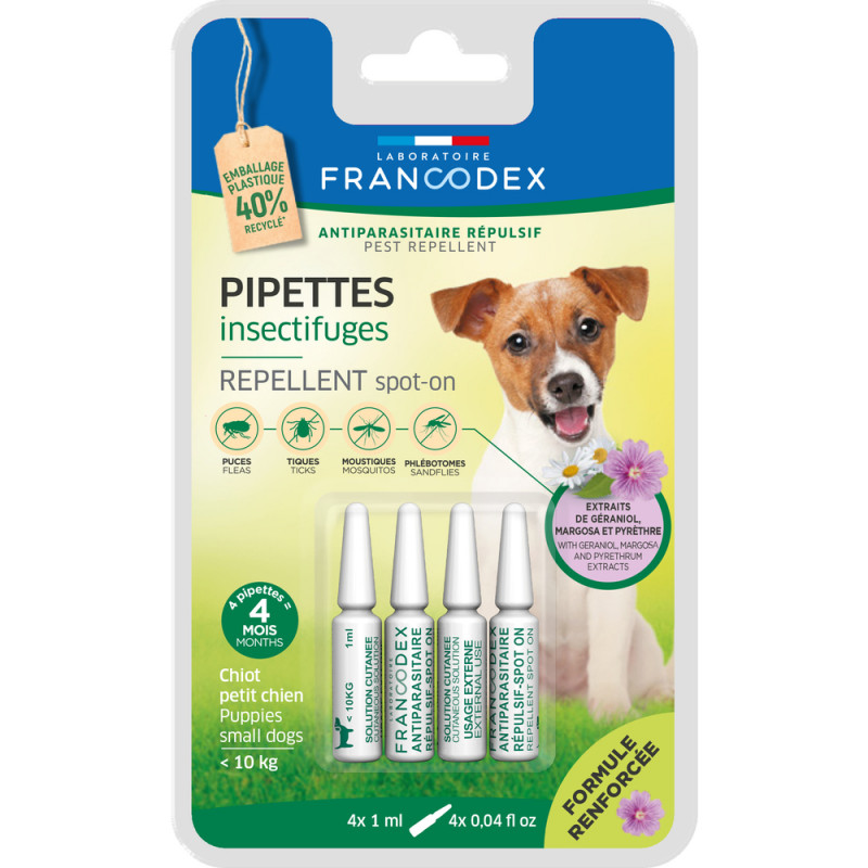 Pipettes insectifuges pour chiot et petit chien x4