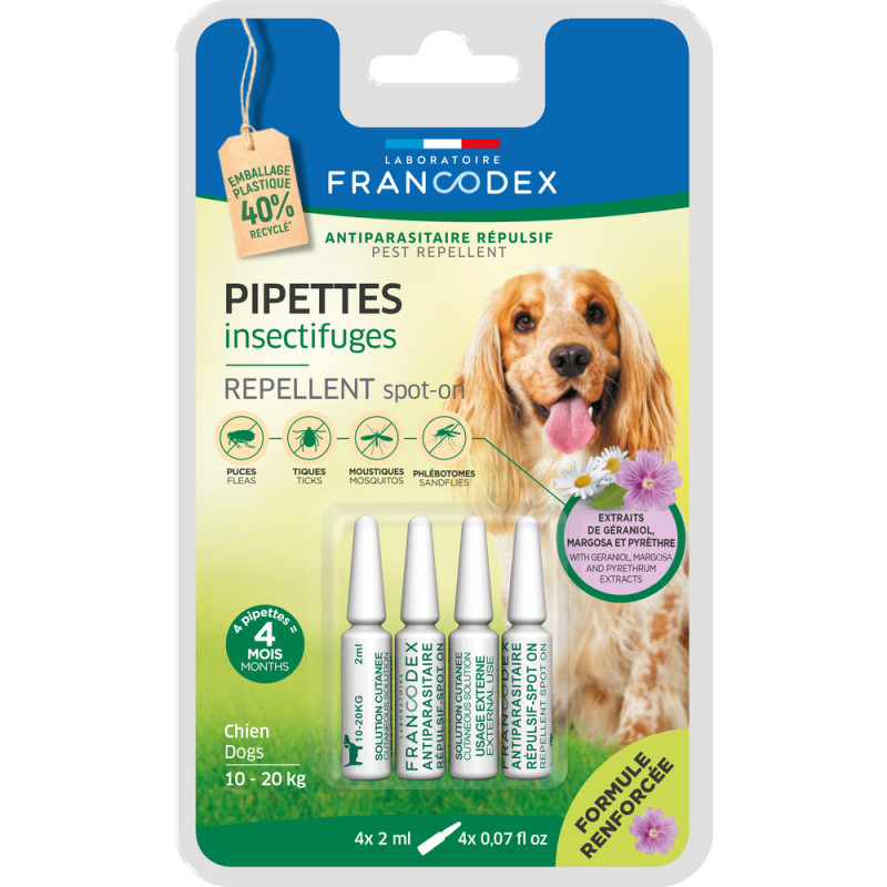 Pipettes insectifuges pour chien de 10-20 kg x4