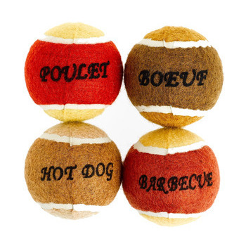 Balles tennis pour chien : par 4 Goût buf, poulet