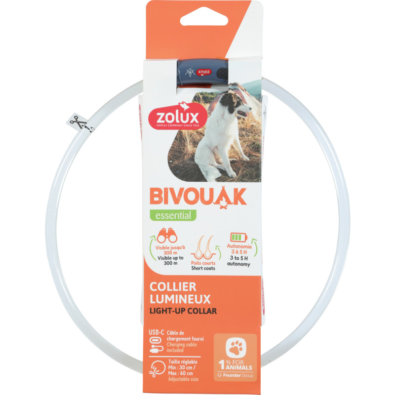 Collier lumineux pour chien à poils courts Bivouak