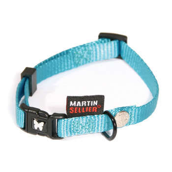 Collier chien réglable: nylon turquoise, 30cm