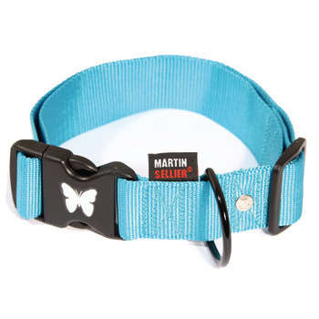 Collier chien réglable: nylon turquoise, 70cm