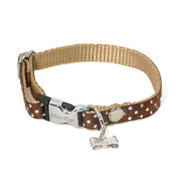 Collier petit chien pois XS:nylon marron 27cm