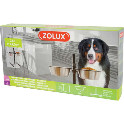 Support réglable avec 2 Bols Inox 2. 5L Ø24,5cm