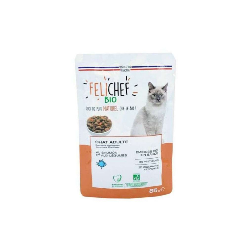 Felichef - emincés bio saumon & légumes pour chat