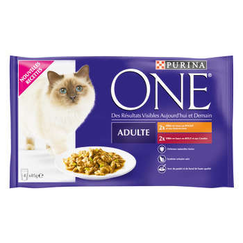 Aliment chat adulte : 4x85gr, viande/sauce