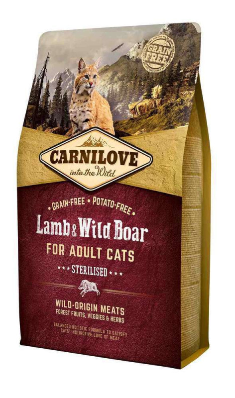 Croquettes Carnilove agneau/sanglier pour chat sté