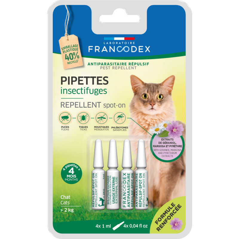 4 Pipettes Insectifuges pour chat 2kg