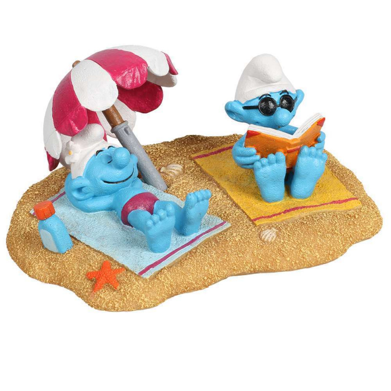 Décoration aquarium schtroumpfs plage bronzage 17.