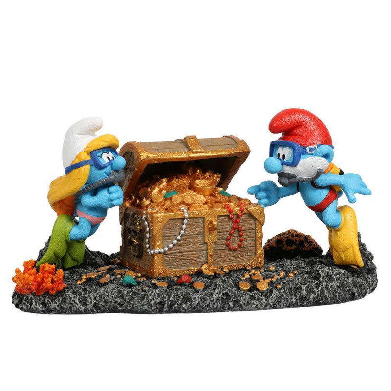 Décoration aquarium schtroumpfs coffre au trésor 1