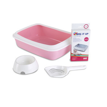 Kit Iriz rose doux pour chat : bac à litière,gamel