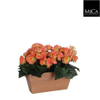 Plante artificielle : Jardinière Begonia pêche 25x
