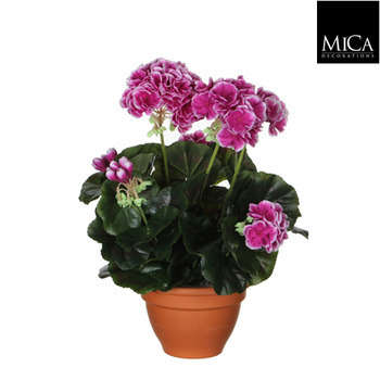 Géranium artificiel violet/blanc (H42cm), en pot Ø