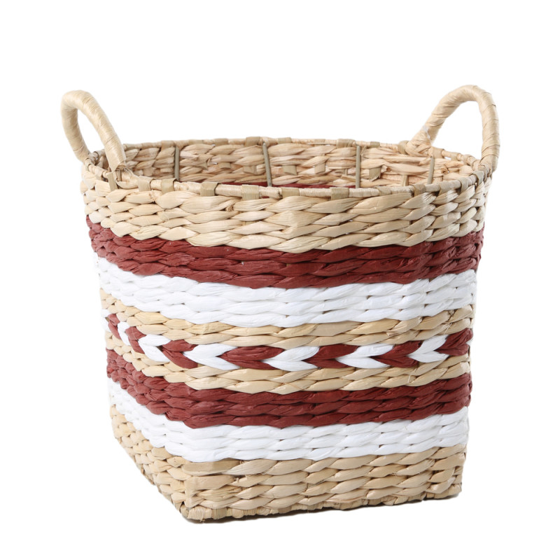 Panier en paille tressée Koss carré rouge - L. 28x