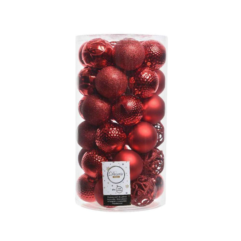 Assortiment 37 boules de Noël, coloris rouge - D.