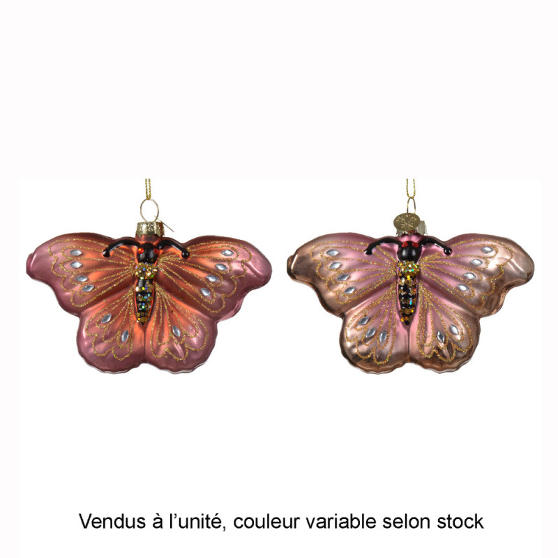 Suspension de Noël en verre : papillon à sequins,