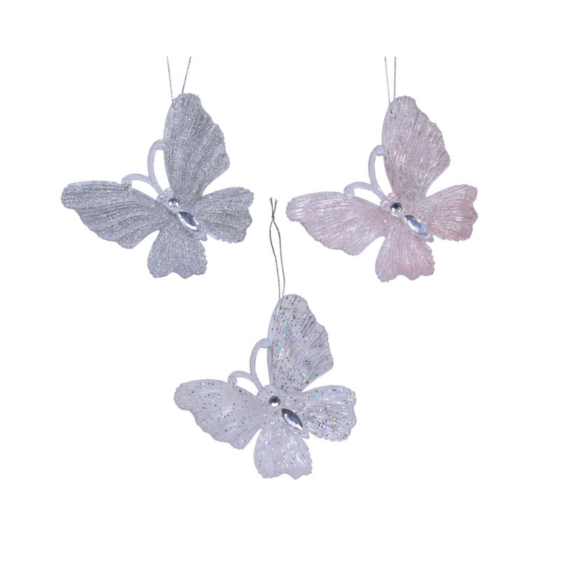 Suspension de Noël : papillon avec paillettes - 3x