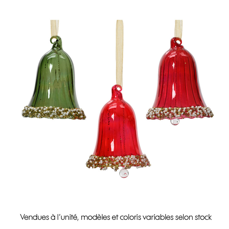 Suspension de Noël en verre : cloche avec perles e