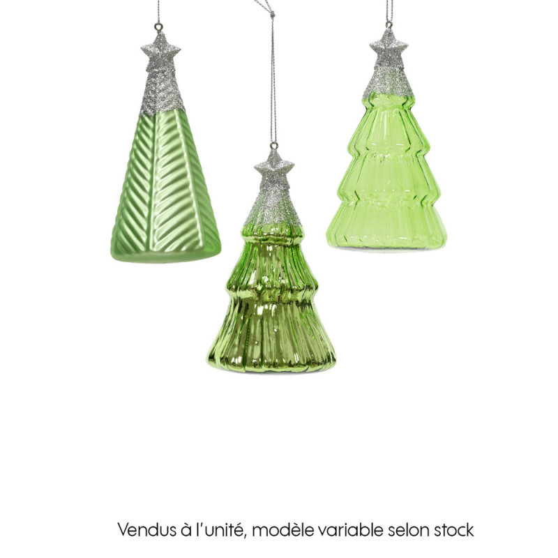 Suspension de Noël : sapin en verre, étoile, color