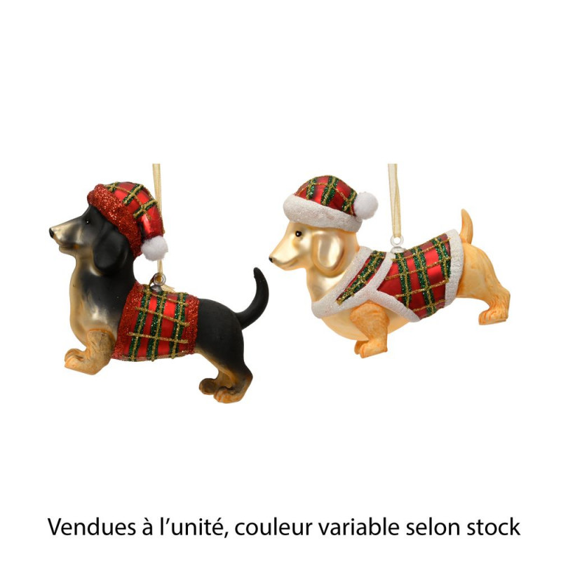 Chien de Noël en verre 'Teckel', coloris variable