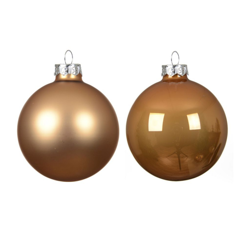Lot de 10 boules de Noël en verre, coloris caramel