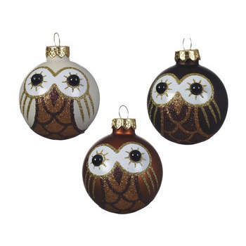 Boule de Noël en verre : chouette, coloris marron