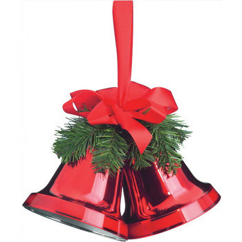 3 cloches, coloris rouges avec ruban et branchage
