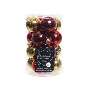 Assortiment 16 mini boules de Noël en verre, rouge