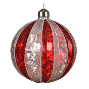 Boule de Noël en verre : sapin, coloris rouge/blan