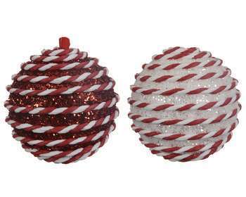 Boule de Noël en verre : motif sucre d'orge, rouge